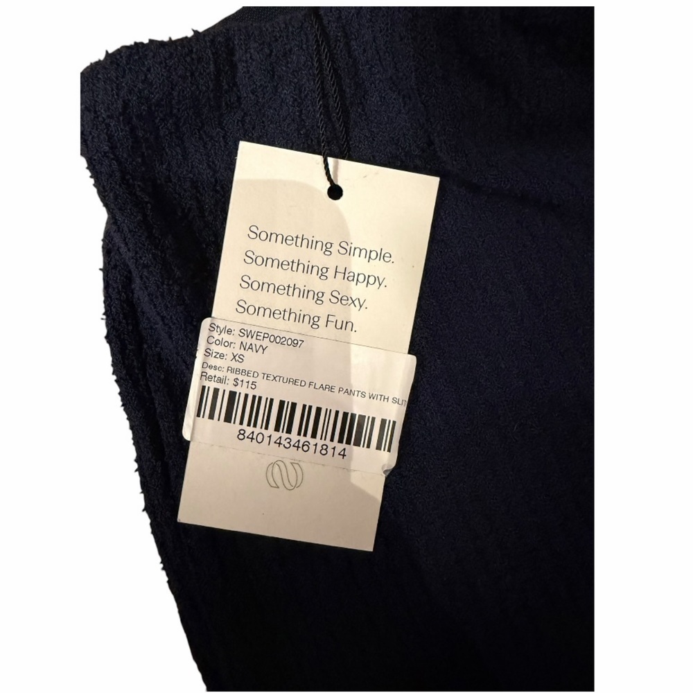 NWT Something Navy Ribbed Knit Stretch Pants | Flare Leg W/ Slit | Navy | XS - Picture 6 of 7